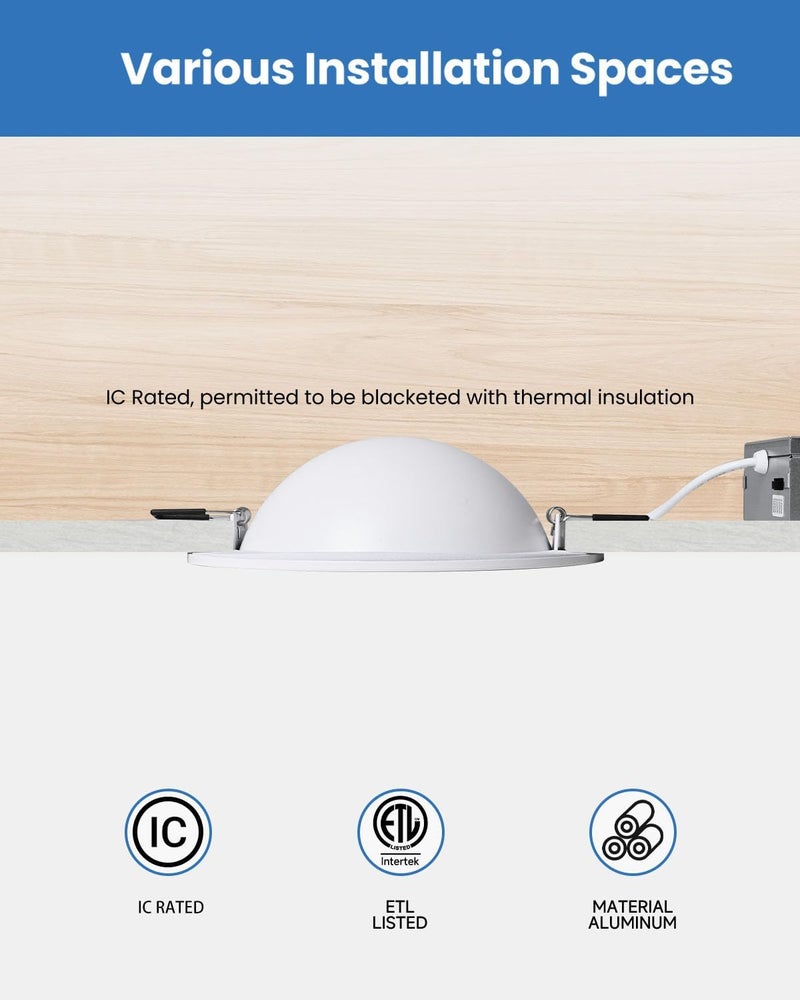 POPANU 6-Inch Gimbal Recessed Light - 12W 90° Tilt & 360° Rotation, 5CCT (2700K-5000K), IC Rated LED Eyeball Recessed Lighting, for Sloped Ceilings, Soffit Light, Hallyway，Kitchens, White 6 Pack - Image 5